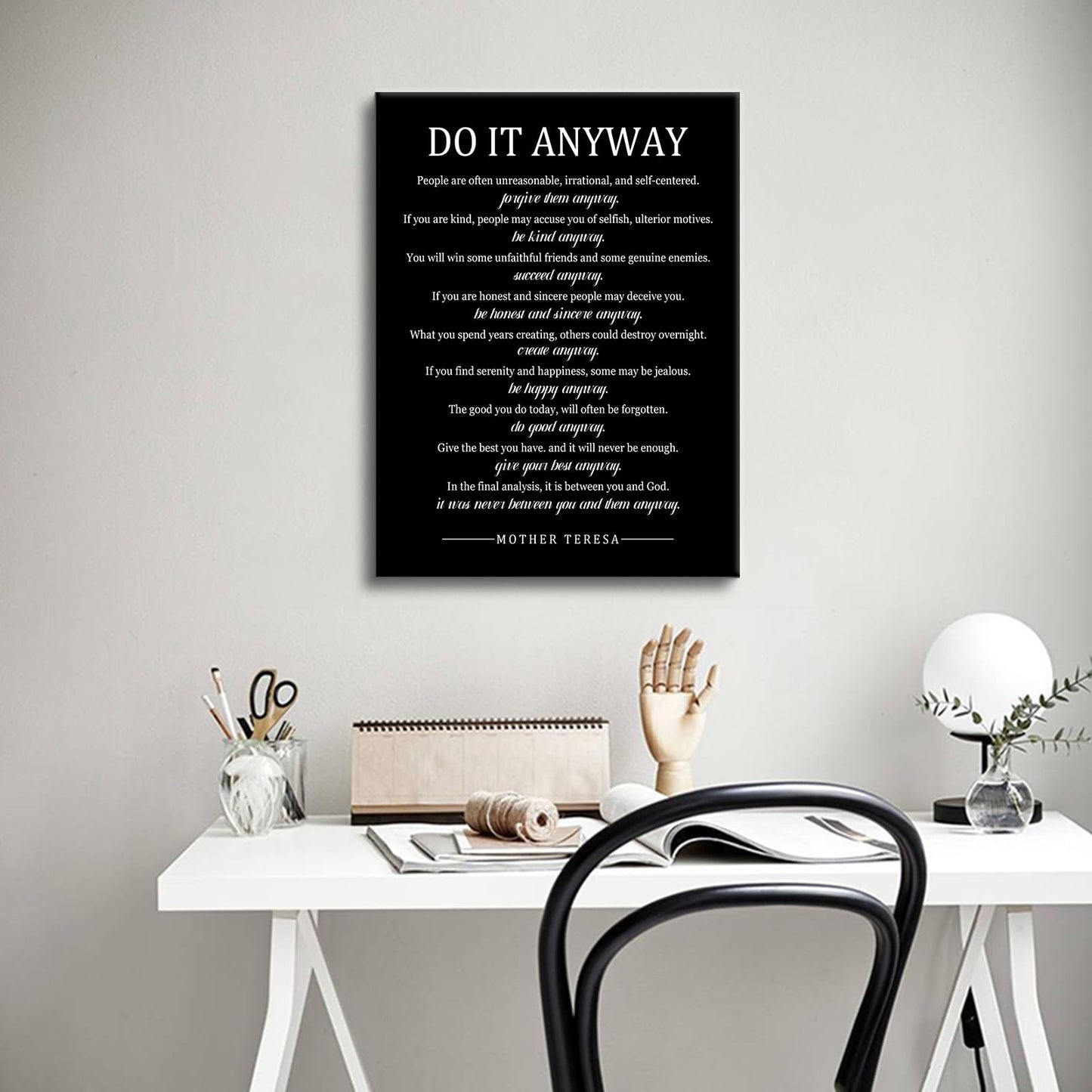 Daily Inspirational Canvas Wall Art Motivational Posters Picture Do It Anyway Print Artwork Positive Inspiring Success Quotes Painting for Office Decor Living Room Stretched and Framed [18''Wx24''H]