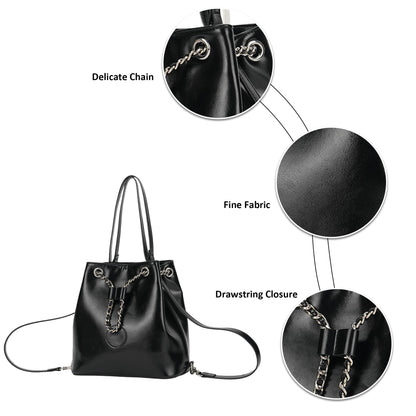 Goinsound Bucket Bag for Women, Vegan Leather Drawstring Tote with 2 Convertible Straps, Casual Crossbody Handbag