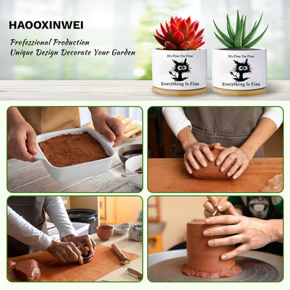 Haooxinwei Black cat planters for Indoor Plants,Funny Gifts for Cat Lover,Indoor Plants Garden Planters Succulent Pots, with Drainage Holes and Saucer(No Plants) (Black Cat)