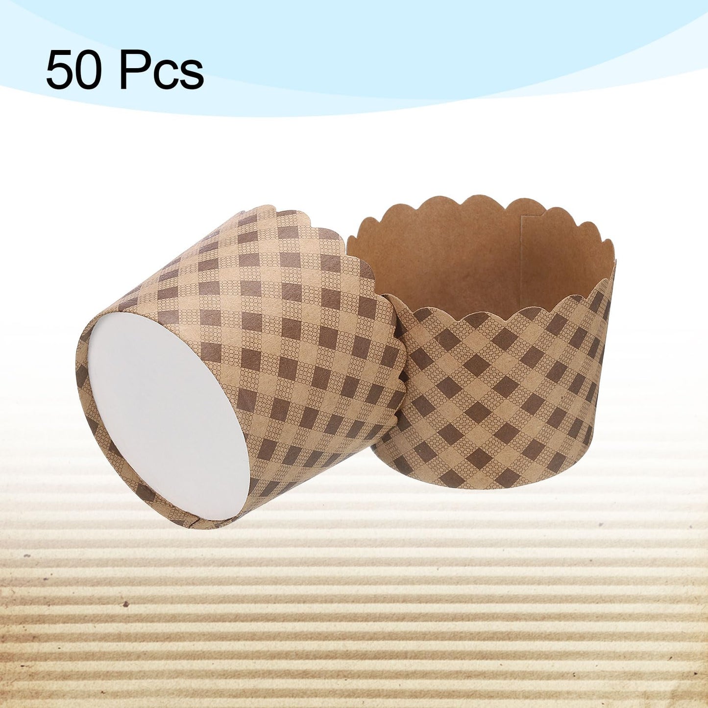 HARFINGTON 50Pcs Paper Baking Cups 6oz Brown Kraft Paper Muffins Liners Cupcake Greaseproof Disposable Bulk Wrappers for Wedding Birthday Graduation, Plaid