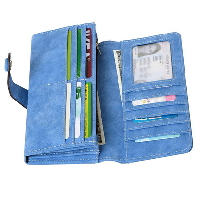 Cynure Women's Vegan Leather 17 Card Slots Card Holder Long Big Bifold Wallet,Light Blue