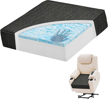 baibu Dual-Layer Gel Memory Foam Recliner Cushions for Elderly, 18x18x4 Inch Thick Non-Slip Recliner Seat Cushion Suitable for Couches, Armchair, Wheelchair, Black,1PC