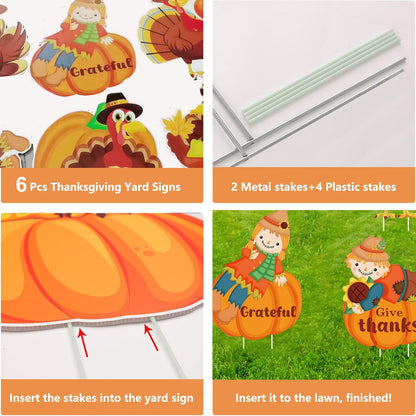Thanksgiving Yard Sign with Stakes, Fall Scarecrow Pumpkin Turkey Outdoor Decorations Harvest Lawn Signs for Autumn Home Outside Decor
