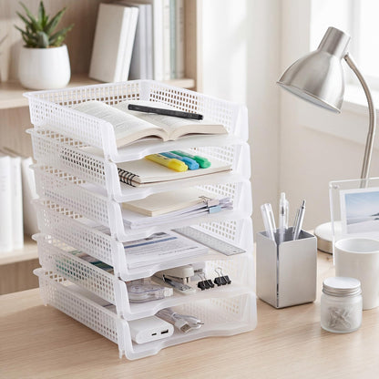 Geetery Set of 12 Plastic Trays for Teachers Turn in Trays Classroom Stackable Paper Tray Plastic Classroom Teachers Desk Letter Organizer Storage Baskets for Office, Desk, Home (Clear)
