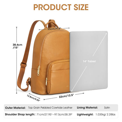 Kattee Leather Backpacks for Women,Fashion Multi-fuction Bag with Card Zipper Bag Attached at the Back for Travel Work Shopping and School, Brown