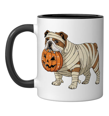 Halloween Dog English Bulldog Mummy Costume Men Women Kids Ceramic Mug, Black/White