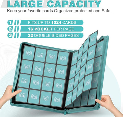 Premium Card Binder 16 Pocket,Trading Card Binder Holds up to 1000+Cards Sturdy Card Collection Album, Card Holder Folders for MTG, TCG, Game Cards & Sports Cards