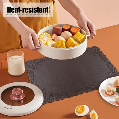 Royannie Placemats Indoor Set of 6,Brown Faux Leather Embossing