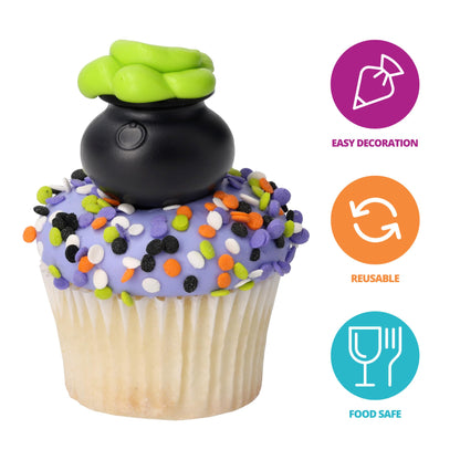 DecoPac Cauldron Cupcake Toppers, 24 Cupcake Decorations For Halloween Parties & Celebrations, Food Safe Cake Toppers – 24 Pack