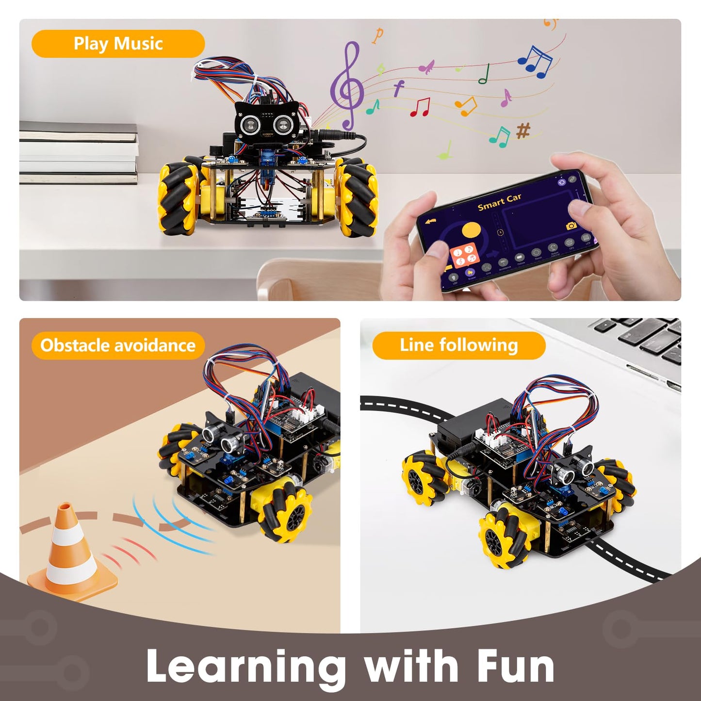 ACEBOTT Robot Kit, Robotics for Kids Ages 8-12 12-16, STEM Toys for Boys with Remote & App Control, Arduino & Scratch Compatible, Science Kits for Kids Age 8-12 12-16, for Boys & Girls(Yellow)