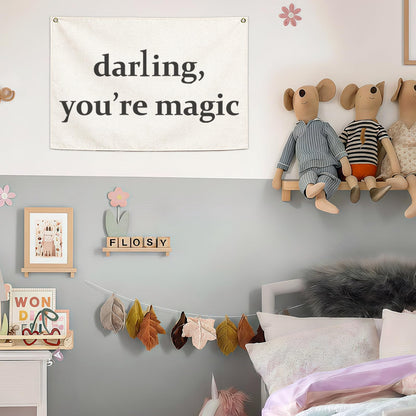 Nursery Canvas Banner Wall Decor Hanging Rectangular Flag Sign Art for Baby Kids Boy Girl,Babyroom Bedroom Playroom Decor,Christmas Gift for Nursery Wall Decor-Darling You’re Magic-28.5"L x 20"W