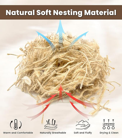 Bird Nesting Heart with Natural Nesting Fibers, Refillable Bird Nesting Material Holder for Hummingbirds, Outdoor Garden Art Decor Gift for Bird Lovers