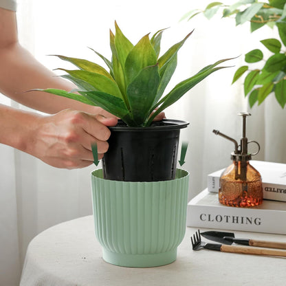 T4U 6 Inch Self Watering Pots for Indoor Plants, 6 Pack Plant Pots, Self Watering Planter for Indoor Plants, Durable Plastic Pots, Flower, Succulents (6 Pack, 6", Green)