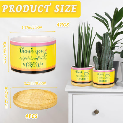 Moonld 4 Pcs Teacher Appreciation Gifts Succulent Pots Mini Ceramic Plant Pot for Teachers Appreciation Gift Exchange Gifts Thank You Teacher Party Favors