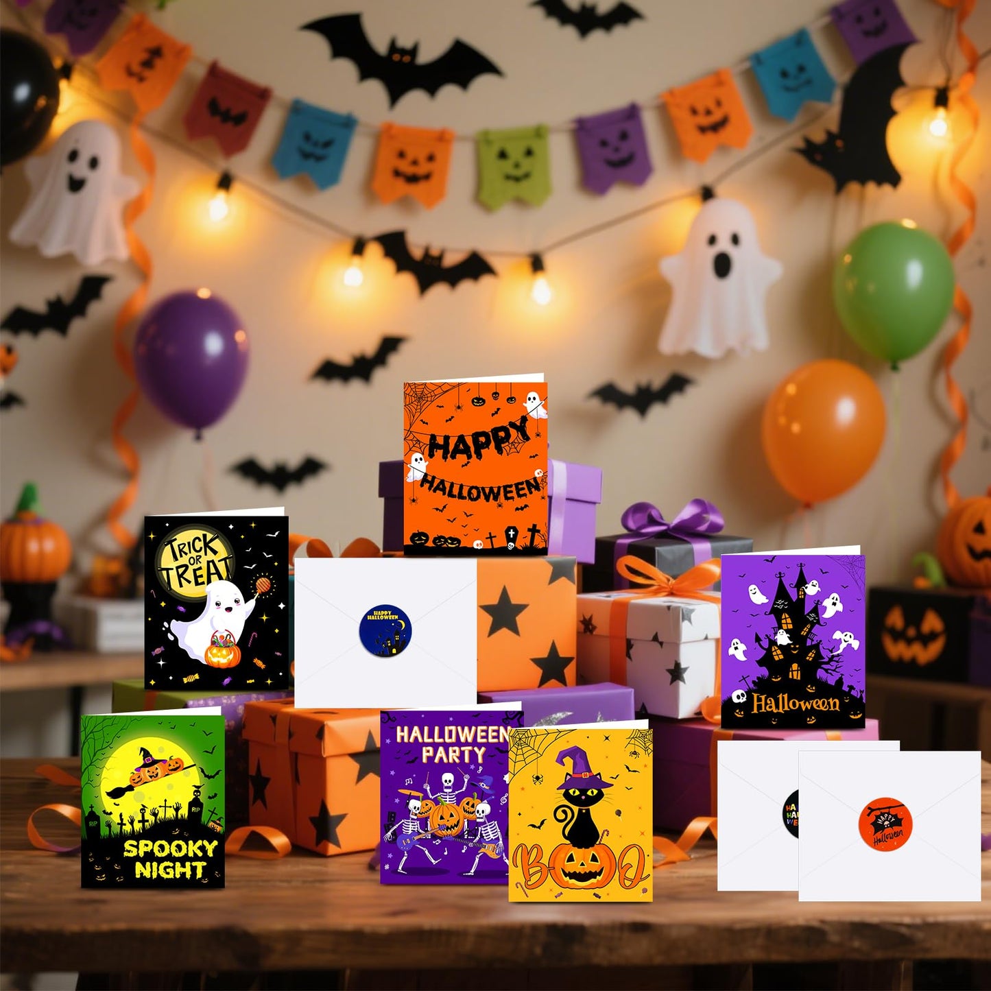 NEBURORA 30 Pack Halloween Greeting Cards with Envelopes and Stickers for Happy Halloween Party Favors Gifts Bag Fillers