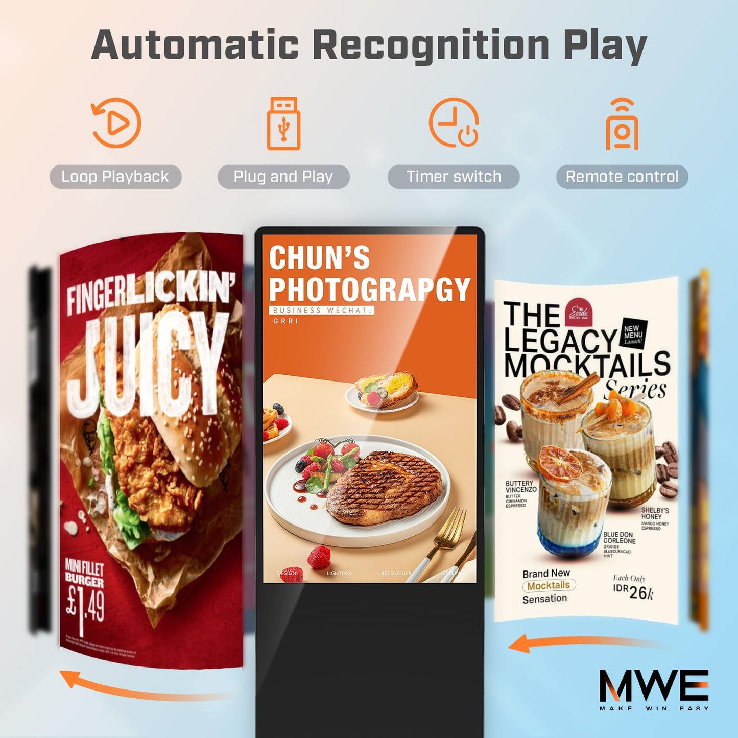 QIXZOCV MWE 55 Inch 4K Touchscreen Kiosk, Indoor Floor Standing Digital Signage Displays, Advertising Display LCD Totem, Interactive Display Poster Android System with Auto Media Player