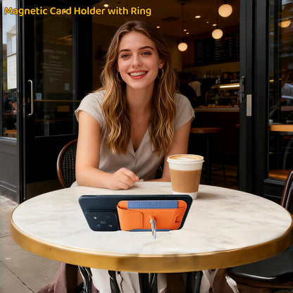 UPEWEFI for Magsafe Wallet, Slim Magnetic Card Wallet with Grip, 7 Cards Holder RFID Blocking, Ring Stand Stick on Wallet with Privacy Flap(Orange)