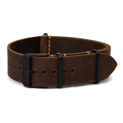 Benchmark Basics Leather Watch Band - Crazy Horse Oiled Leather One-Piece Watch Straps for Men & Women - Choice of Color & Width - 18mm, 20mm, 22mm or 24mm (24mm, Dark Brown PVD)