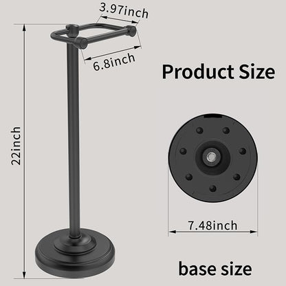 Toilet Paper Holder Stand, Matte Black Toilet Paper Holder Free Standing,Post Pivoting Design & Stable Weighted Base SUS304 Stainless Steel for Bathroom
