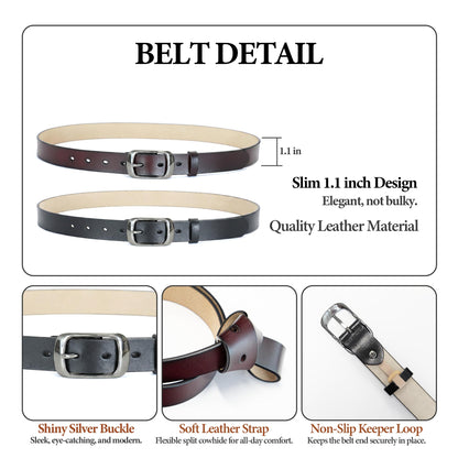 West Leathers [2 Pack Leather Belt Women-Womens Leather Belt with Pin Buckle-Belts for Women for Jeans, Pants, Dresses (XXX-Large: 47"-50")