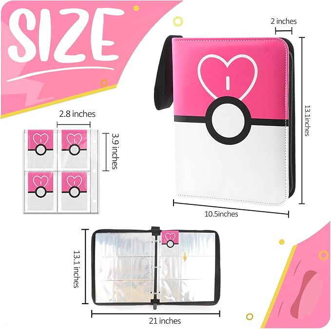 900 - Pockets Trading Card Binder with Removable 50 Sleeves, Card Collector Album with Zipper, Portable Card Holder Book Fits Sports Card, Game Card - Pink