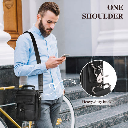 BAIGIO Men's Leather Shoulder Bag - Messenger Briefcase Crossbody Satchel Handbag for Men - Black