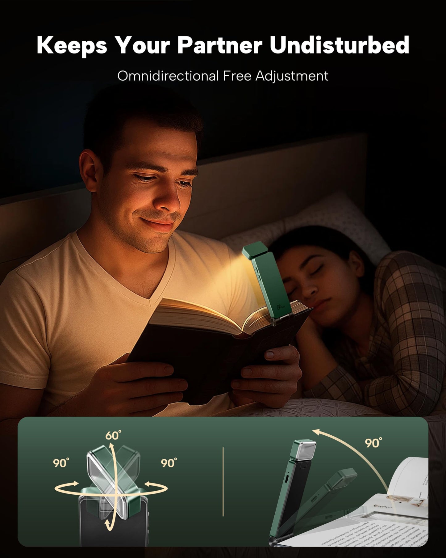 86lux Book Light, Rechargeable Clip-On LED Reading Light for Bed & Night Use - 3 Color Temperatures with Stepless Dimming, Ultralight Bookmark Design for Kids, Book Lovers, Grey