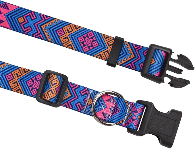 MarukoPet Dog Collar, Adjustable for Small Medium Large Dogs Puppy, Cute Design with Bohemia Floral Tribal Geometric Patterns Boys Girls Dog Collar(Orange Ethnic Style-L)