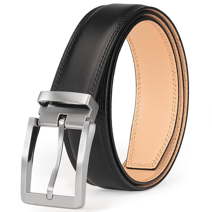 wolksprong Mens Dress Belt–Full-Grain Leather Single Prong Buckle Classic for Work Business & Casual (Black, 36(Fit Pants Size 34))