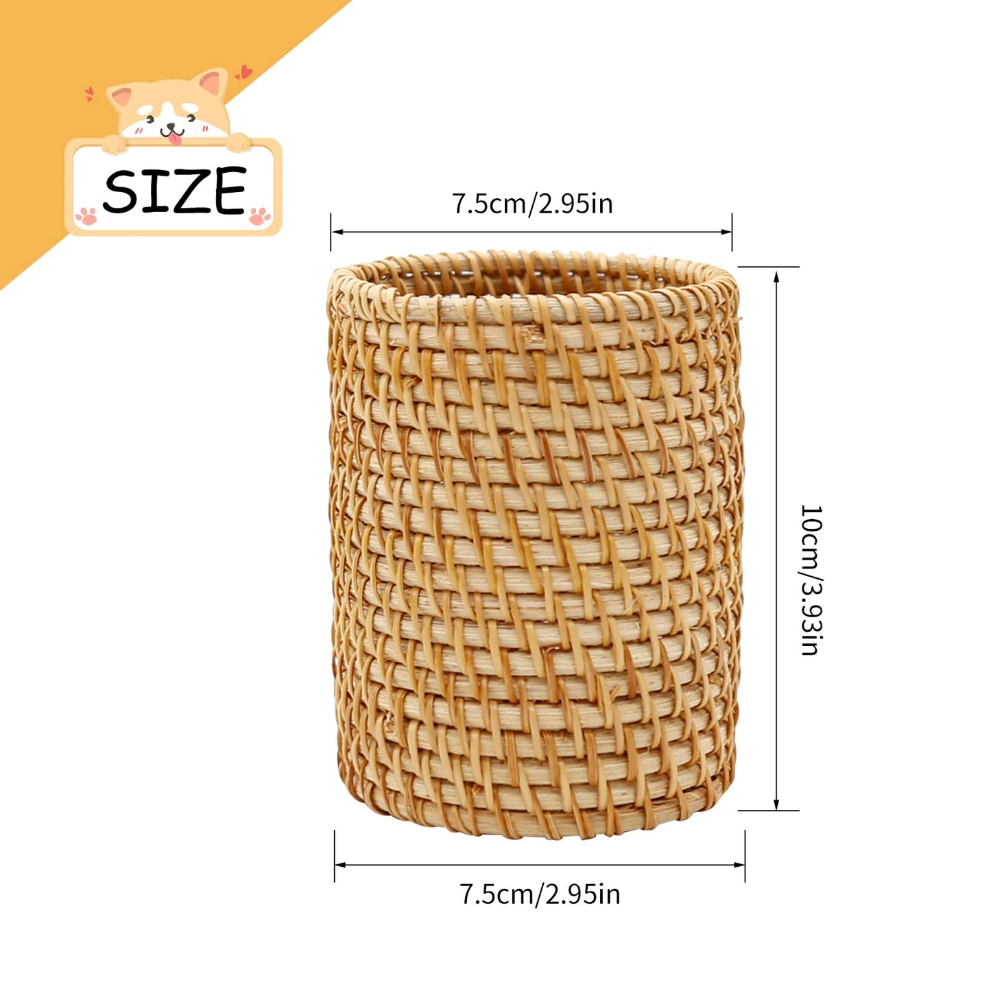 ZUDKSUY 2 Pack Rattan Pencil Holder for Desk Handmade Pen Organizer Bucket Boho Desk Accessories Pen Cup Holder Aesthetic Holder for Desk Cute