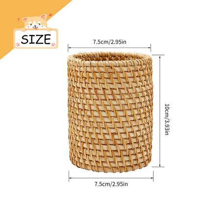 ZUDKSUY 2 Pack Rattan Pencil Holder for Desk Handmade Pen Organizer Bucket Boho Desk Accessories Pen Cup Holder Aesthetic Holder for Desk Cute