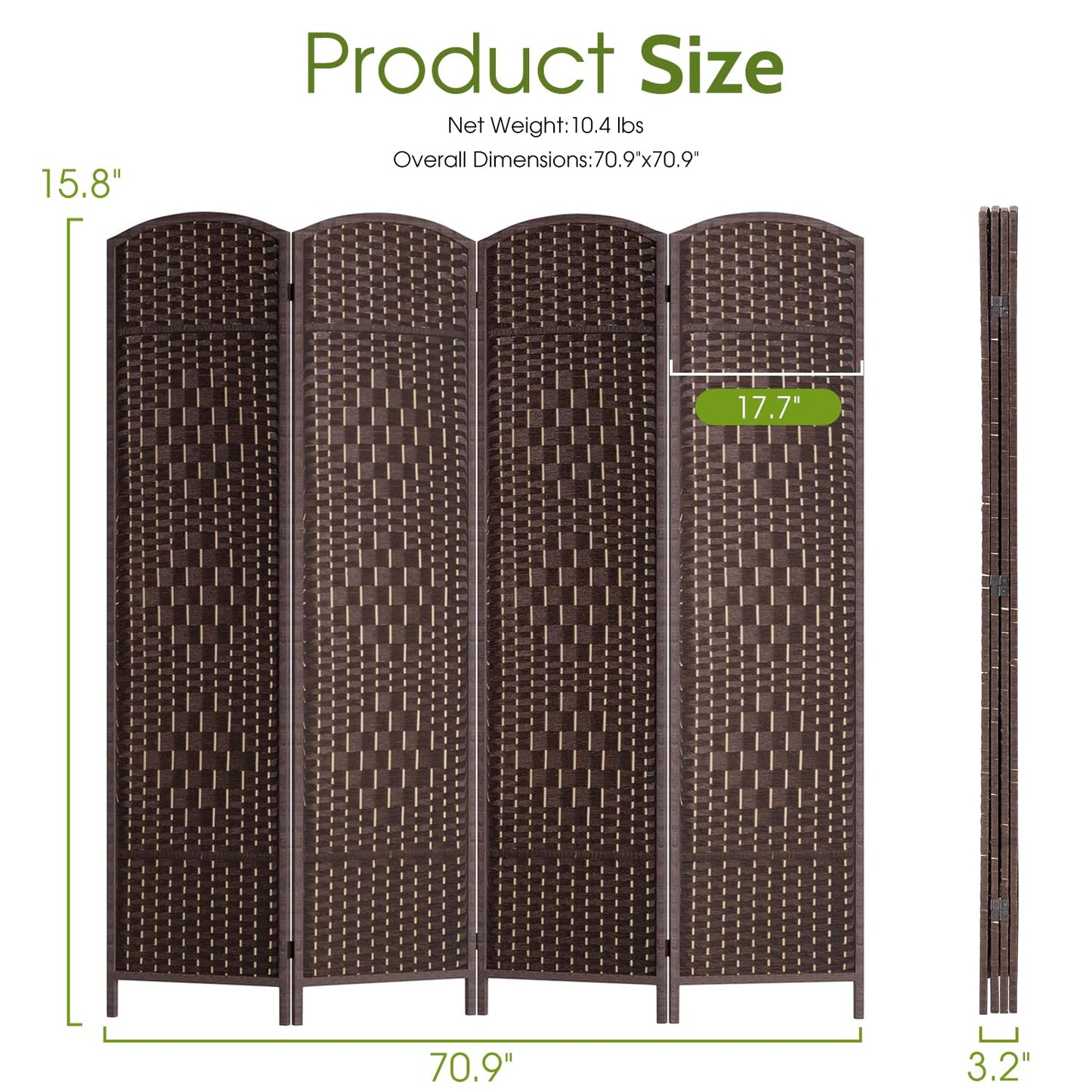 FDW Room Divider Folding Privacy Divider 6 Ft Indoor Wall Divider Portable Partition Wood Screen, Brown (4 Panel)