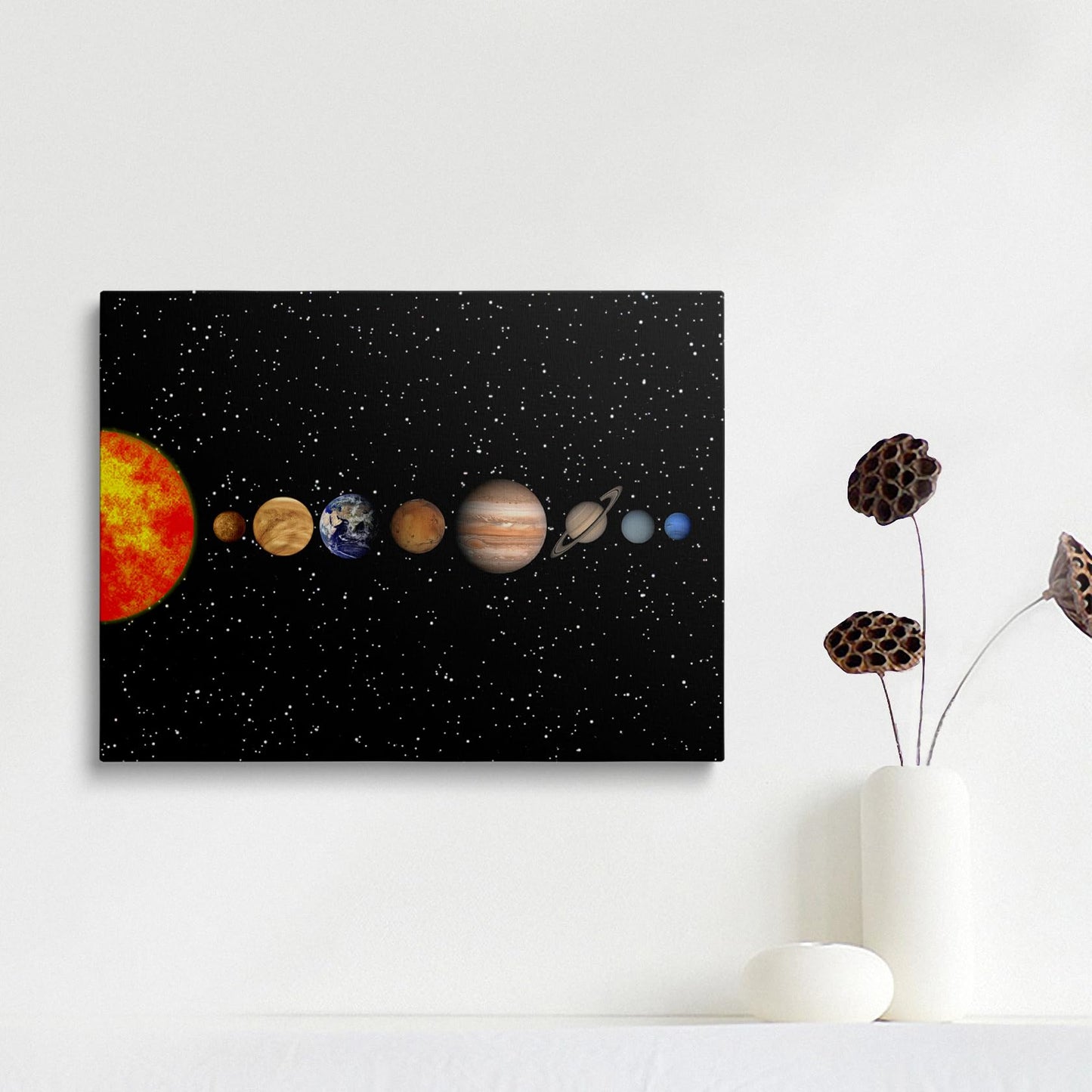 Framed Space Solar System Galaxy Planets Canvas Wall Art Astronomy Interstellar Science Decor Poster For Living Room Bedroom Home Office Artwork Gift Ready To Hang (12x16 Inches)