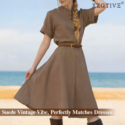 XZQTIVE Women’s Braided Suede Belt with No-Hole Adjustable Design – Vintage Woven Leather Waist Belt for Dresses,Jeans and Casual Outfits