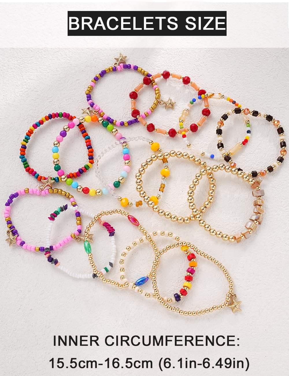 iF YOU 12 Pcs Boho Beaded Bracelets for Women, Brown Orange Bohemian Stackable Gold Bead Stretch Bracelets Stack Jewelry Gift (Colorful beaded bracelets)