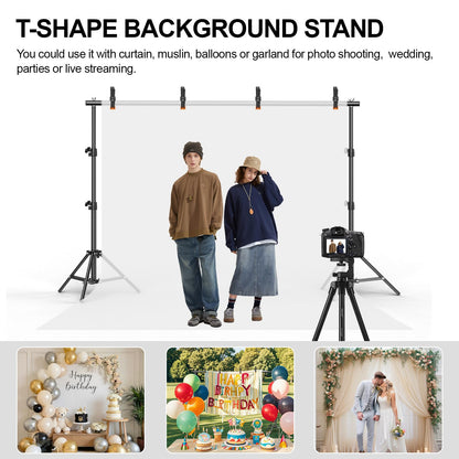 Backdrop Stand 6.5 x 6.5 FT, Adjustable Photography Backdrop Support System Kit with 4 Clamps and Carrying Bag for Parties, Wedding, Photography, Festival Decoration
