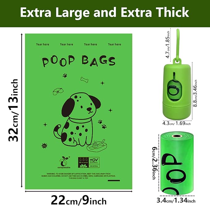 Dog Poop Bags Rolls-Biodegradable dog poop bags, Compostable Dog Waste Bags, ASTM D6400 & EN 13432 Compliant BPI Certified Pet Waste Bags. Earth Friendly 120 waste bag including dispenser
