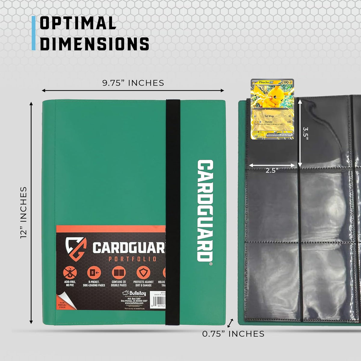 Trading Card Binder Pro-Folio – 9 Pocket Binder - Side-Loading Album, Durable & Acid-Free Storage for Pokémon, YuGiOh, MTG, TCG, Game & Sports Cards, Dark Green