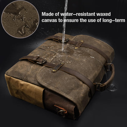 Mens Messenger Bag 15.6 Inch Waterproof Vintage Genuine Leather Waxed Canvas Briefcase Large Leather Computer Laptop Bag Rugged Satchel Shoulder Bag, Coffee