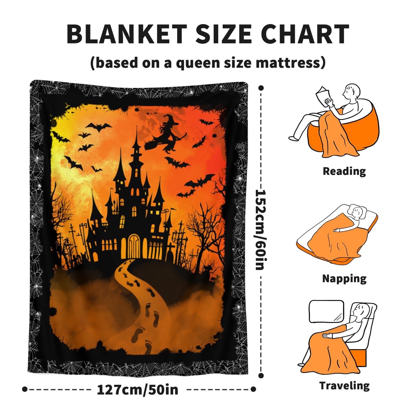 Halloween Throw Blanket 50 x 60 Inch - Spider Web Goth Throw Blanket Black Horror Room Decor, Soft Warm Cozy Plush Comfy Blanket for Couch Bed Chair Goth Room Decor