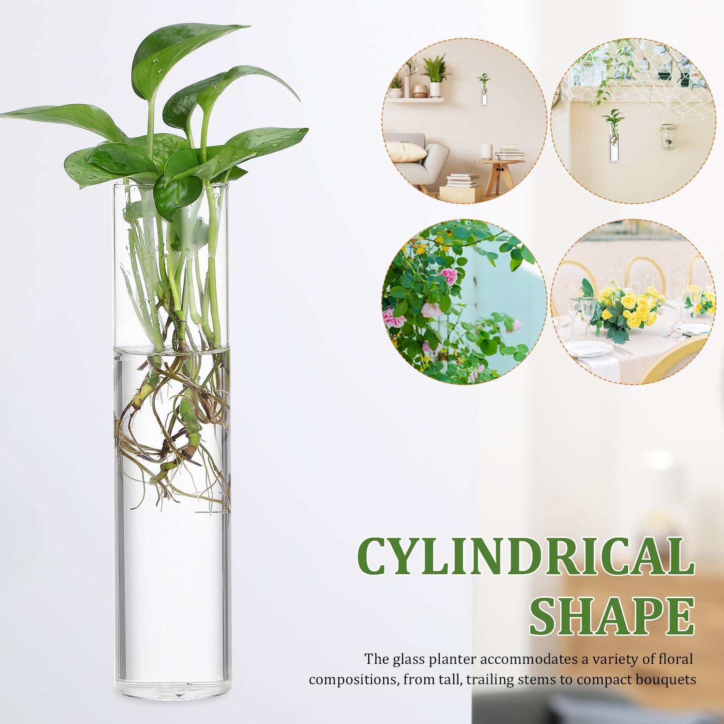 PRETYZOOM Wall Vase for Flowers Hanging Indoor Plants Holder Glass Cylinder Hydroponic Planter Large Tube 2pcs Wall-Mounted Terrarium for Home Décor