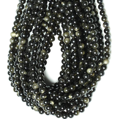 Genuine Golden Obsidian Beads for Jewelry Making Gemstone Semi Precious Stone Round 6mm Strand 15"(60-65pcs)
