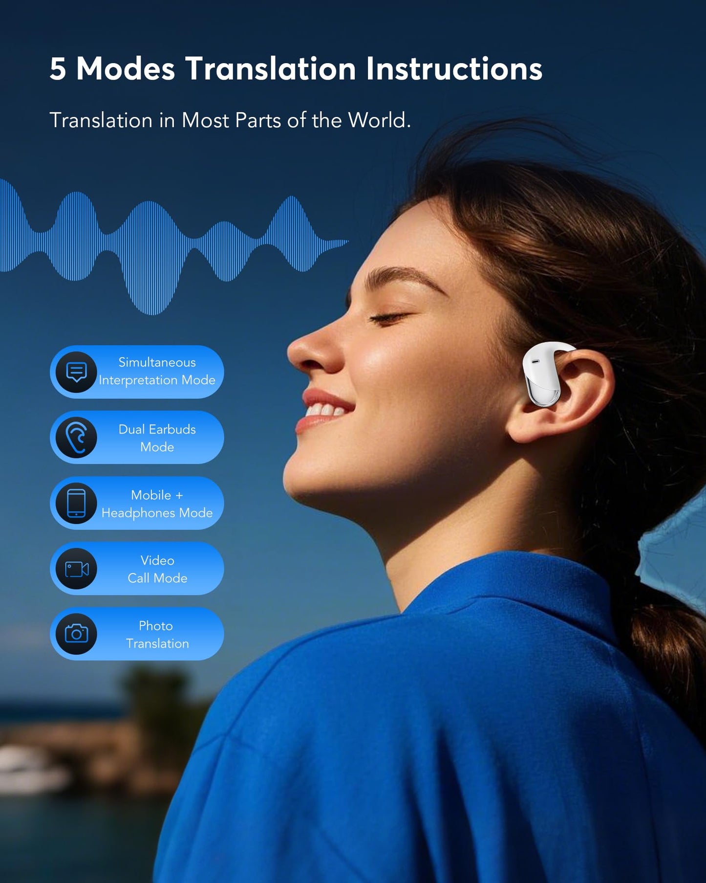 Paekole H5 AI Translation Earbuds: Real-Time 2-Way Language Translator Device (198+ Languages) for Face-to-Face & Travel, Bluetooth Headphones, Audifonos Traductores - Rust & White