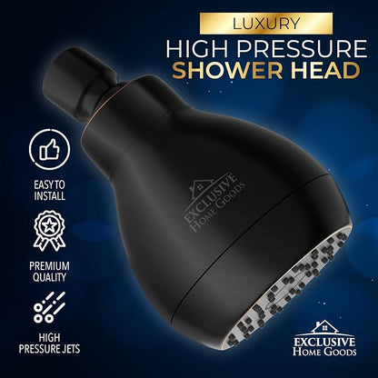 High Pressure Shower Head - Powerful Deluxe Bathroom Showerhead with Strong Spray Stream Universal Fit Works with High and Low Water Flow 1.8