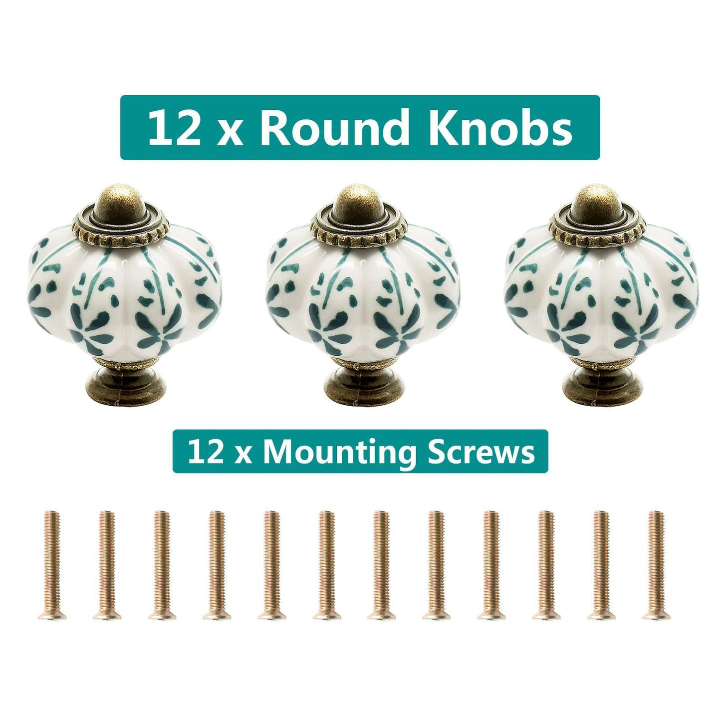 Seimneire 12pcs Ivory Pumpkin Knobs, Vintage Ceramic Cabinet Knobs, Dresser Drawer Door Knobs Drawer Pulls Dresser Handles with Mounting Screws - Leaf Pattern
