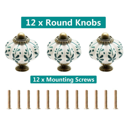 Seimneire 12pcs Ivory Pumpkin Knobs, Vintage Ceramic Cabinet Knobs, Dresser Drawer Door Knobs Drawer Pulls Dresser Handles with Mounting Screws - Leaf Pattern