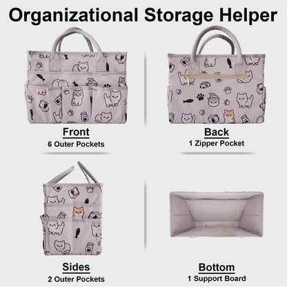 Cupohus Craft Organizer Tote Bag – Art Organizer, Craft Caddy with Multiple Pockets, Large Capacity Supply Storage Bag for Sewing, Knitting, Painting, and Travel (Pet Prints)