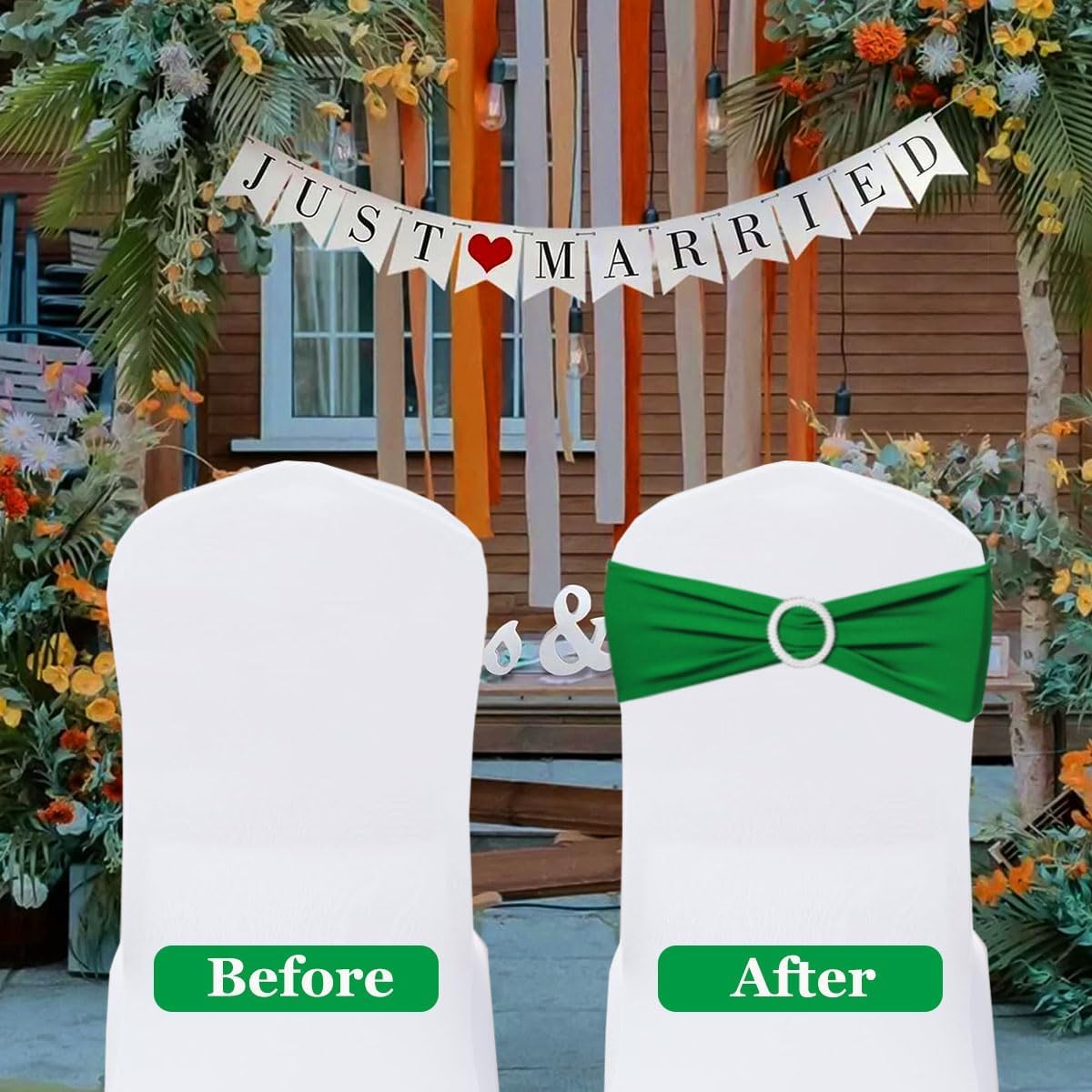 Tvoip 10PCS Chair Cover Stretch Band with Buckle Slider Sashes Bow Wedding Banquet Chair Decoration (Green)