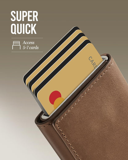 YESIIW Smart Wallet for Men with Premium Genuine Leather - Pop up Card Holder Mens Wallet for 8-10 Card Capacity | ID Window | Cash Slot | Coin Pocket | RFID Blocking - Slim, Thin (Brown)