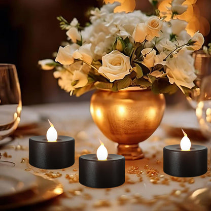 ODTRAM Black Tea Lights Candles Battery Operated: 12-Pack with Remote Control and Auto Timer, Realistic Flickering LED for Wedding, Halloween, Christmas & Home Decor
